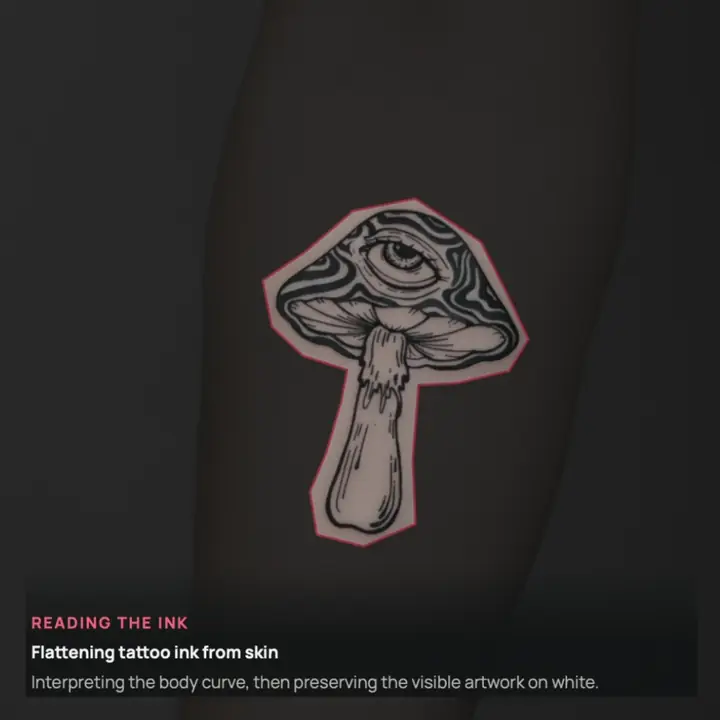 A scan line passing down the outlined tattoo while Stensyls reads it.